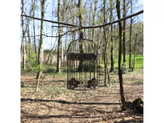 Cage à oiseaux décorative ancienne métal marron 20x32cm