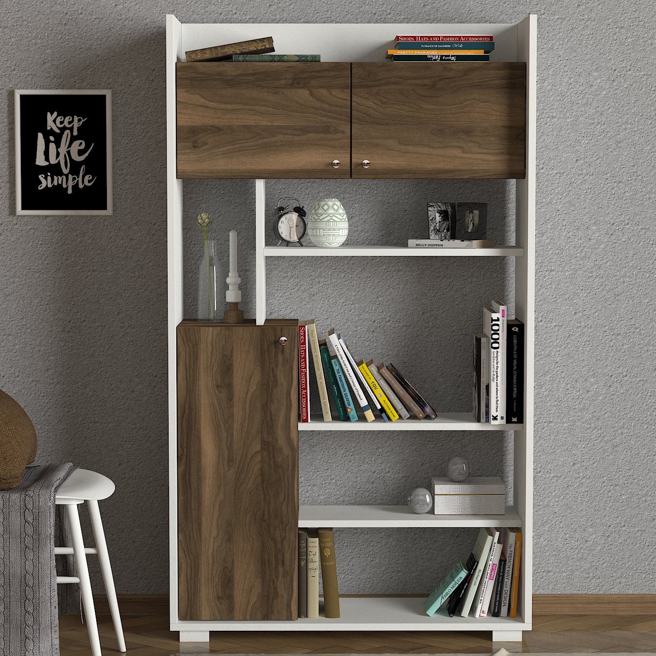 Bücherregal Punto Weiß Walnuss