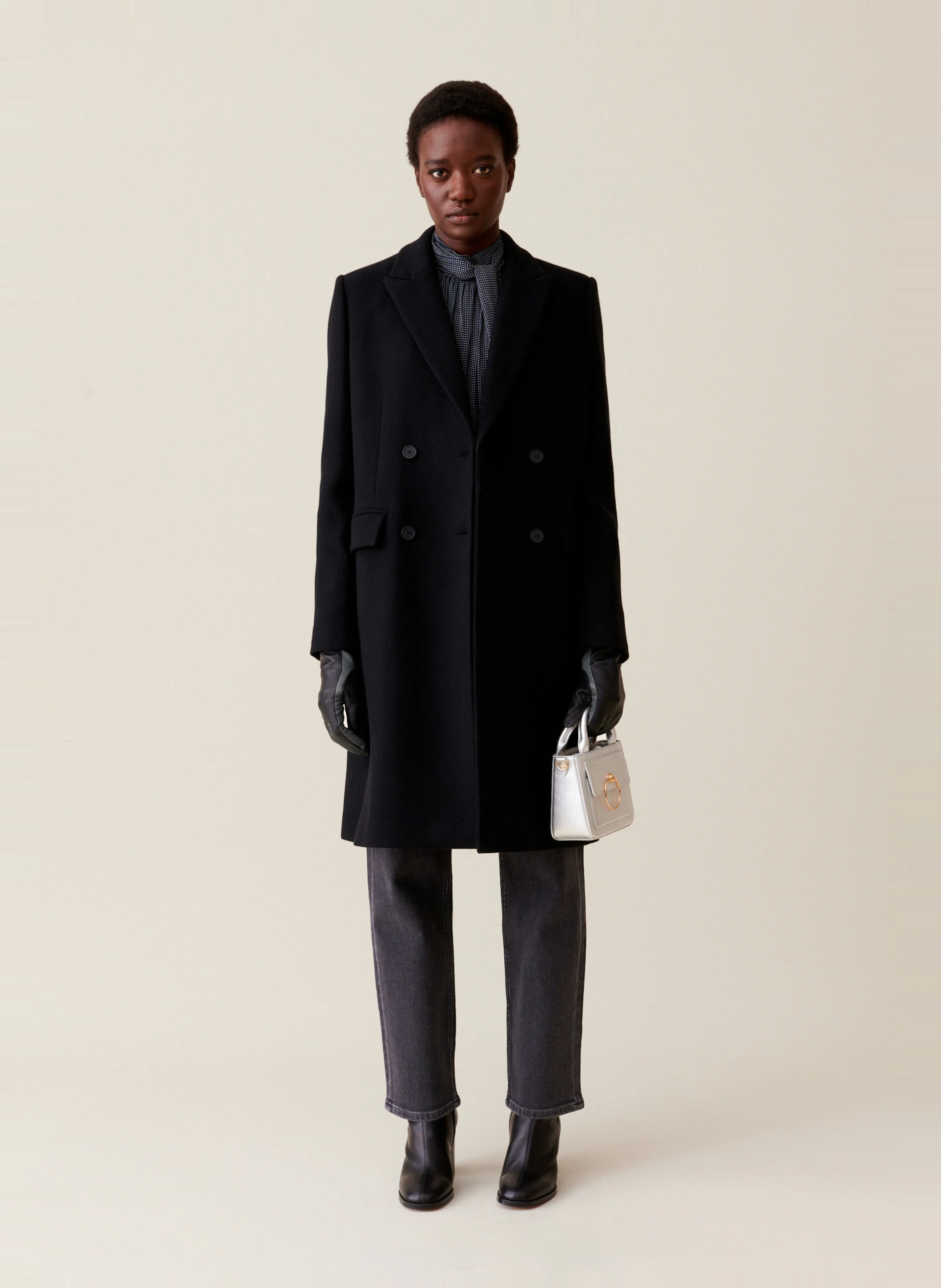 Manteau droit en laine mélangée | Noir