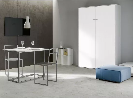 Lit escamotable vertical frêne blanc et porte blanc kanto 140x190