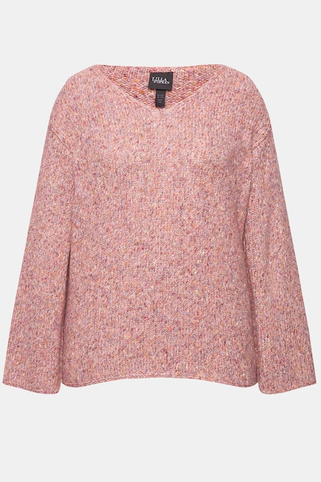 Pullover, melierter Feinstrick, V-Ausschnitt, Langarm