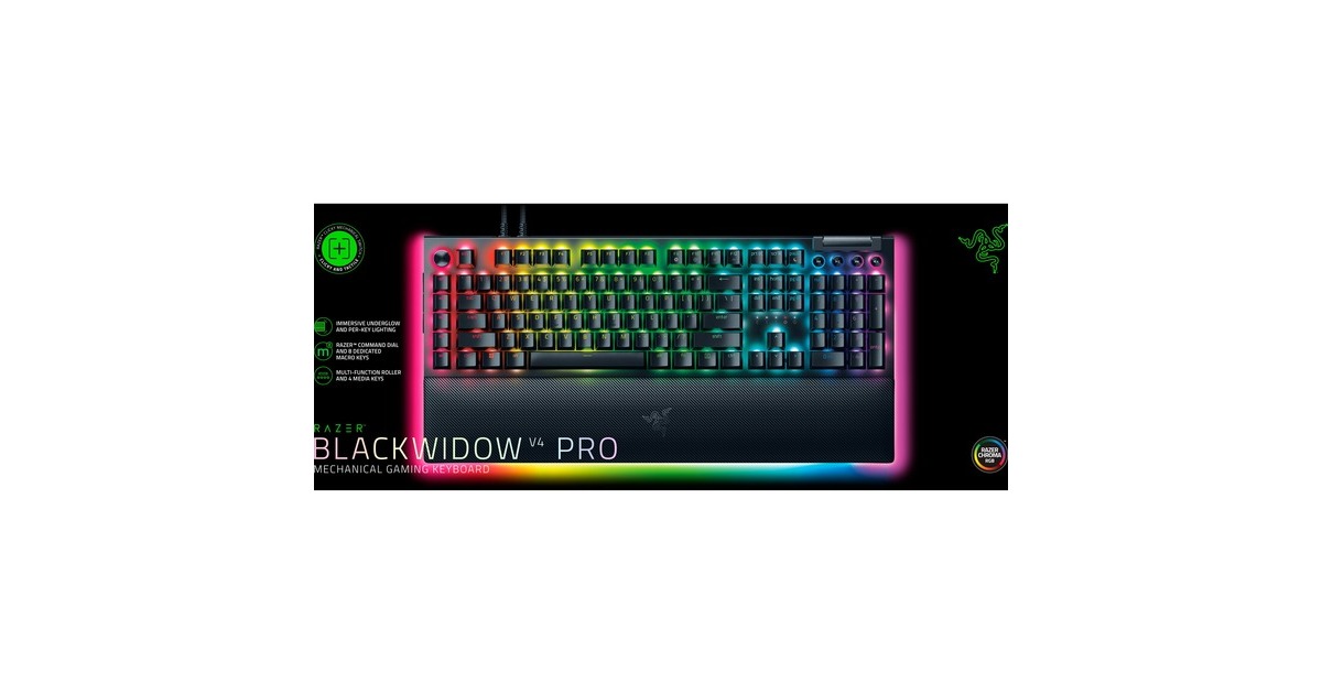 RazerBlackWidow V4 Pro, gaming toetsenbord  (Zwart, US lay-out, Razer Green, RGB leds, Doubleshot ABS)