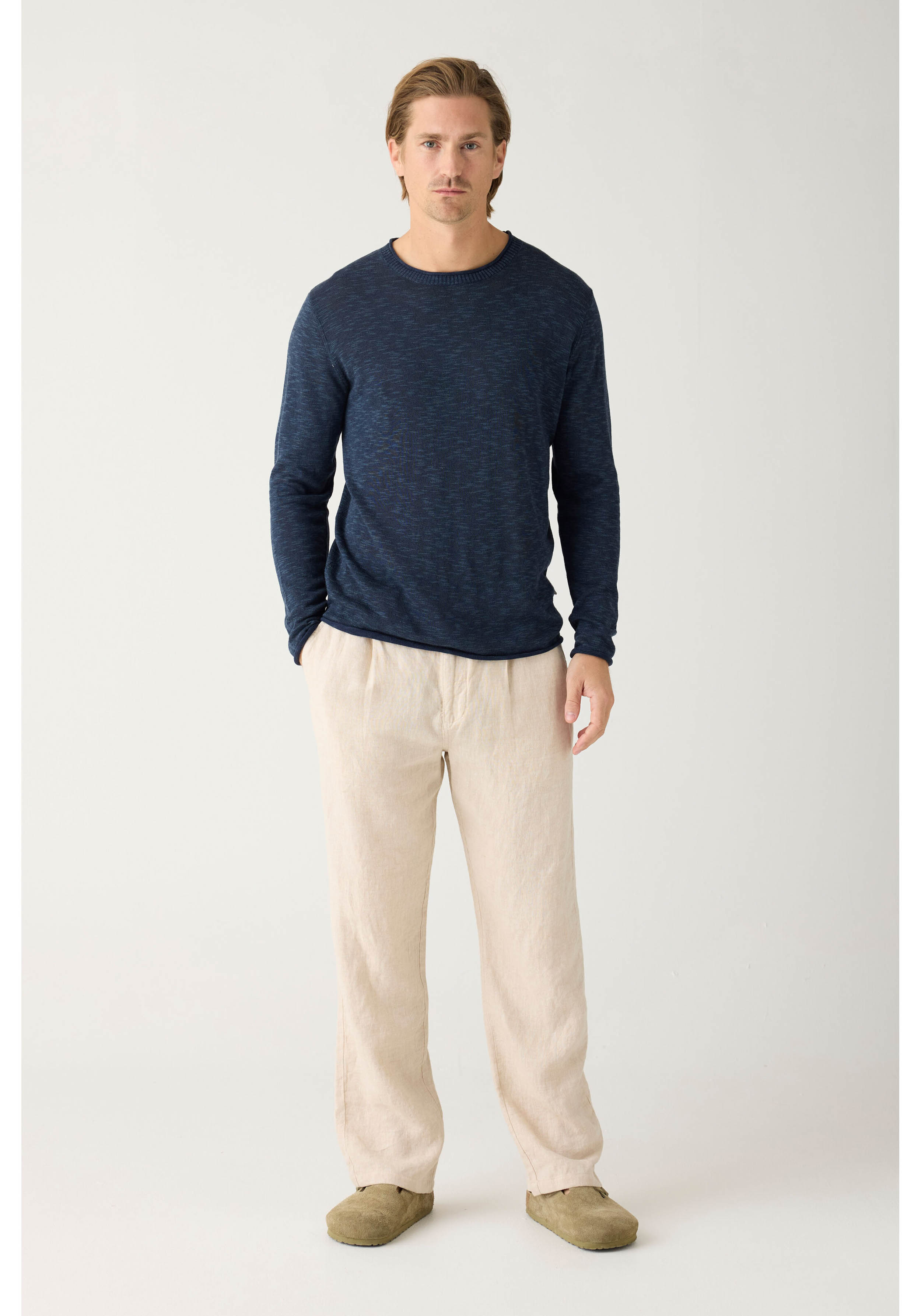 Knowledge Cotton Apparel Leinenhose Fig Loose Linen Pants Yarndyed - Light Feather Gray