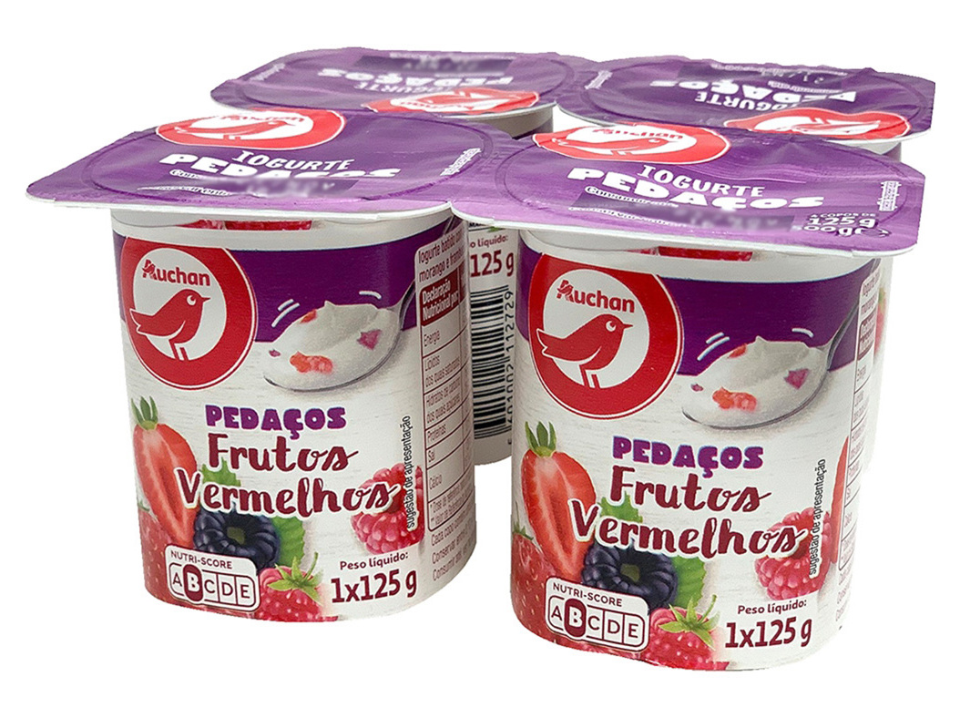 IOGURTE AUCHAN PEDAÇOS FRUTOS VERMELHOS 4X125G