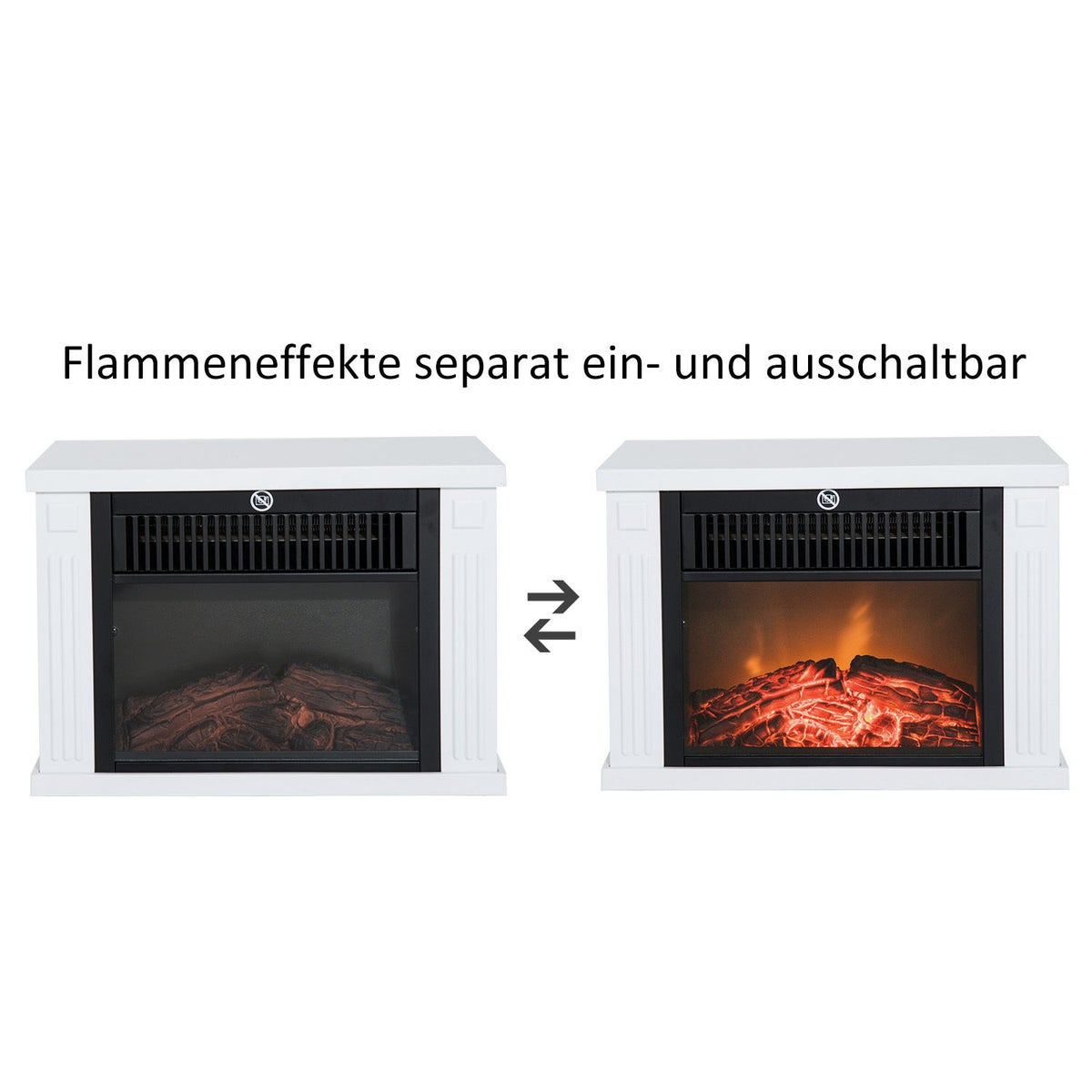 HOMCOM Elektrische Haard, 600/1200W, Vlameffect, Gehard Glas, L34 x B17 x H25cm, Kunststof, Wit