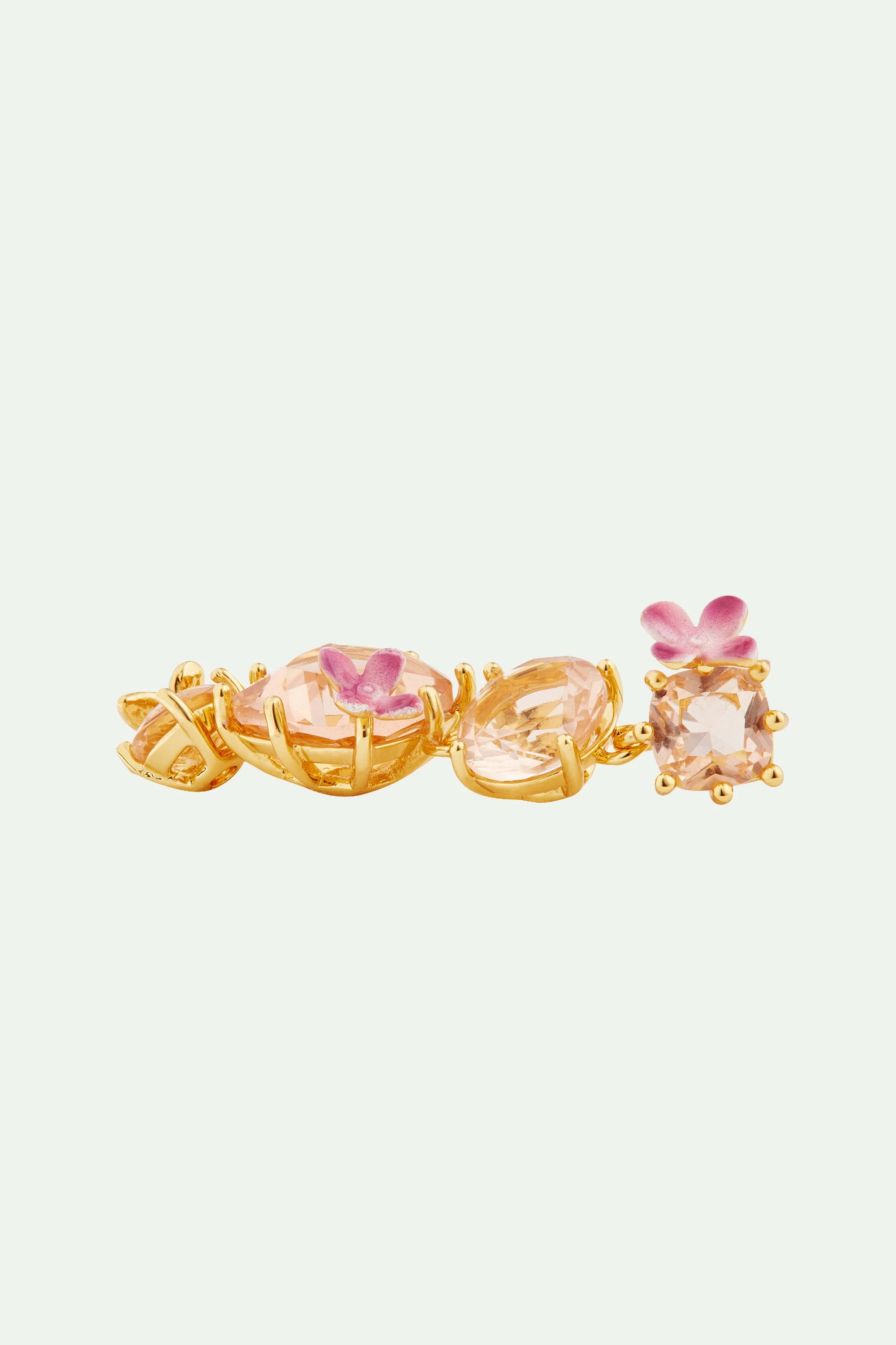 Boucles d'oreilles tiges pendantes fleurs 4 pierres et fleurs la diamantineabricot | Rose