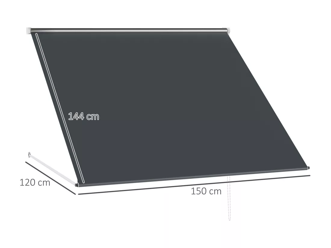 Store banne manuel inclinaison réglable acier alu. dim. 150L x 120l (avancée) cm polyester imperméabilisé anti-UV gris