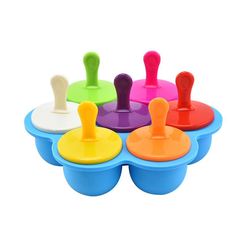 (7-fach) Silikon Eis am Stiel Form DIY Glacé Behälter Eiscreme Form Rund - Bunt