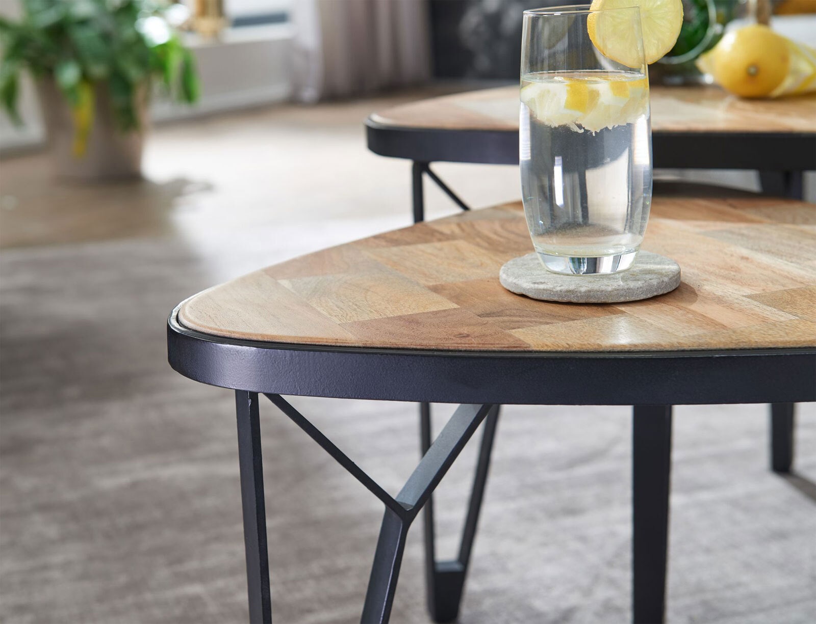 Couchtisch 2er Set Mango massiv/Schwarz