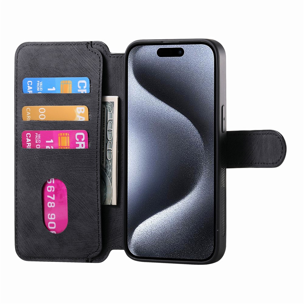 iPhone 16 Pro Max MagSafe Leder Case Schutzhülle   Abnehmbare Tasche inkl. Kartenfächer - Schwarz
