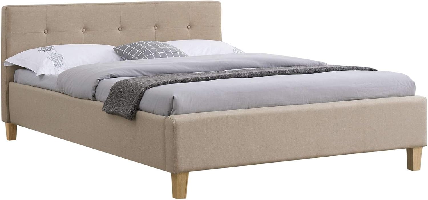 CARO-Möbel Polsterbett Adele Bett mit Stoff in beige 140x200 cm Doppelbett Jugendbett inklusive Lattenrost, Stoffbezug