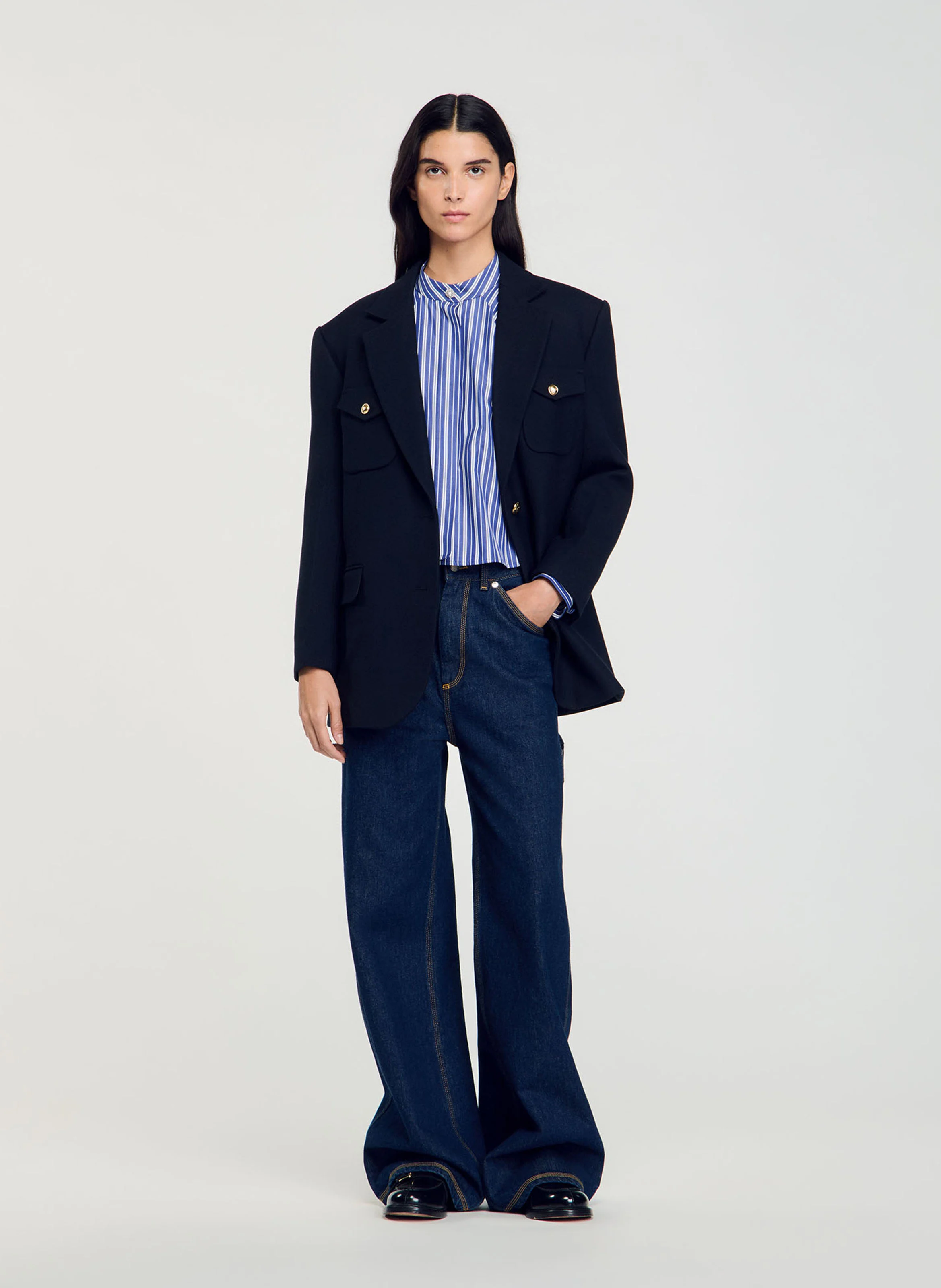 Chemise col rond en coton | Bleu