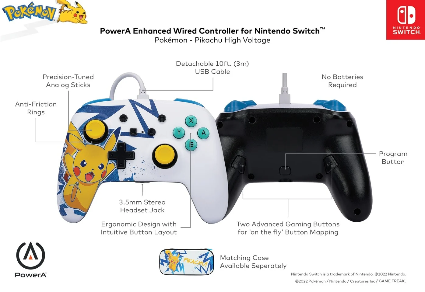 PowerA NSW ENH Wired Controller - Pikachu High Voltage /Nintendo Switch