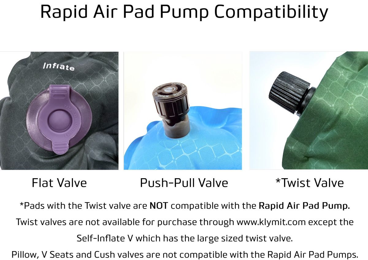 Klymit Rapid Air pumpepose, Flat valve