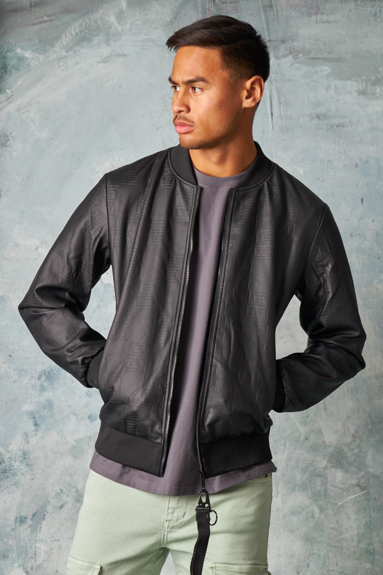 Bomber en simili cuir noir