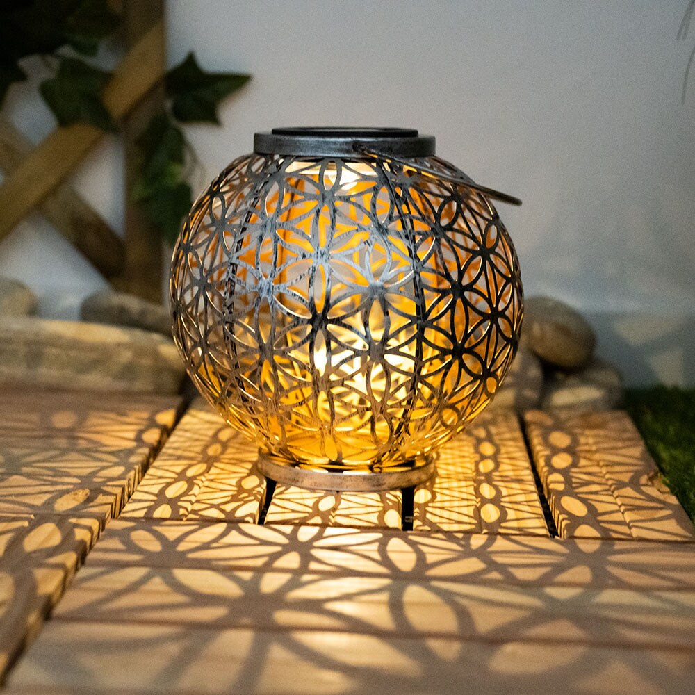 LED Solarleuchte, Kugel, Geflecht, silber-antik, H 29 cm
