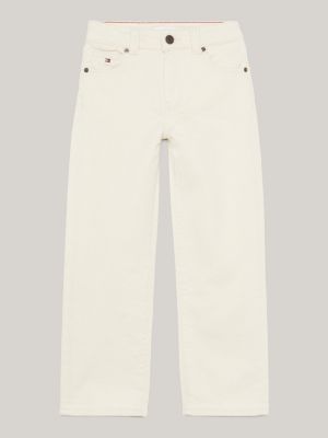 Calça jeans branca Girlfriend com patch de logo e corte reto