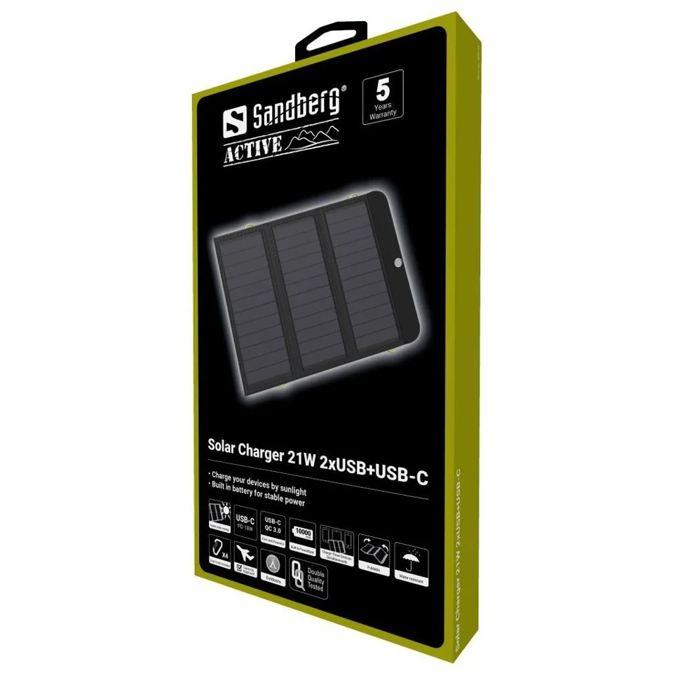 Sandberg - Solar Oplader 21W 2xUSB USB-C