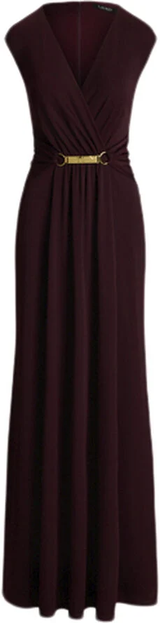 Lauren Ralph Lauren MATTE JERSEY-GOWN W/ TRIM Pinot noir