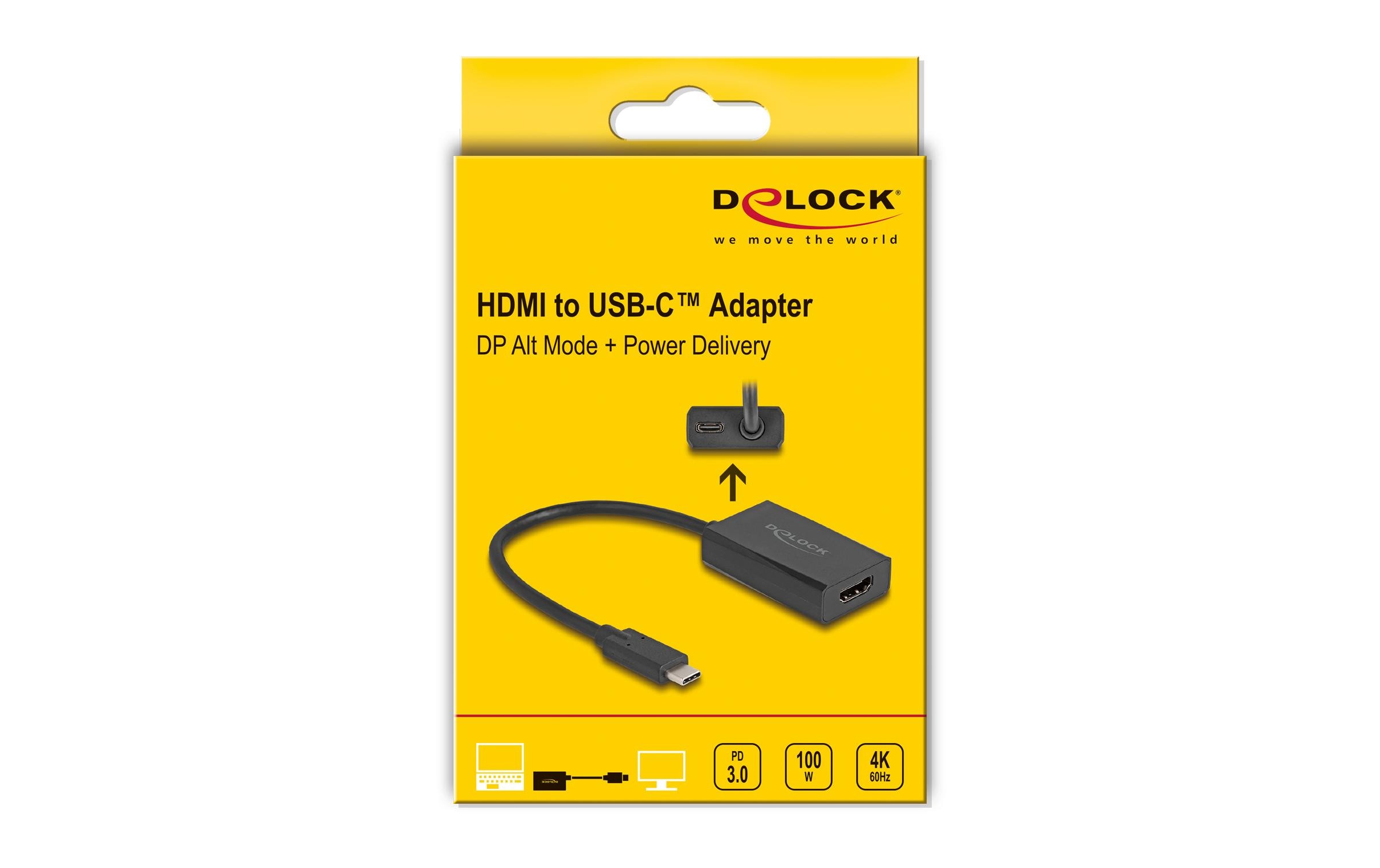 Adapter 4K/60Hz mit PD 100 W HDMI - USB Type-CDelock Adapter HDMI Buchse zu USB Type-C Stecker (DP Alt Mode) 4K mit PD 100 W