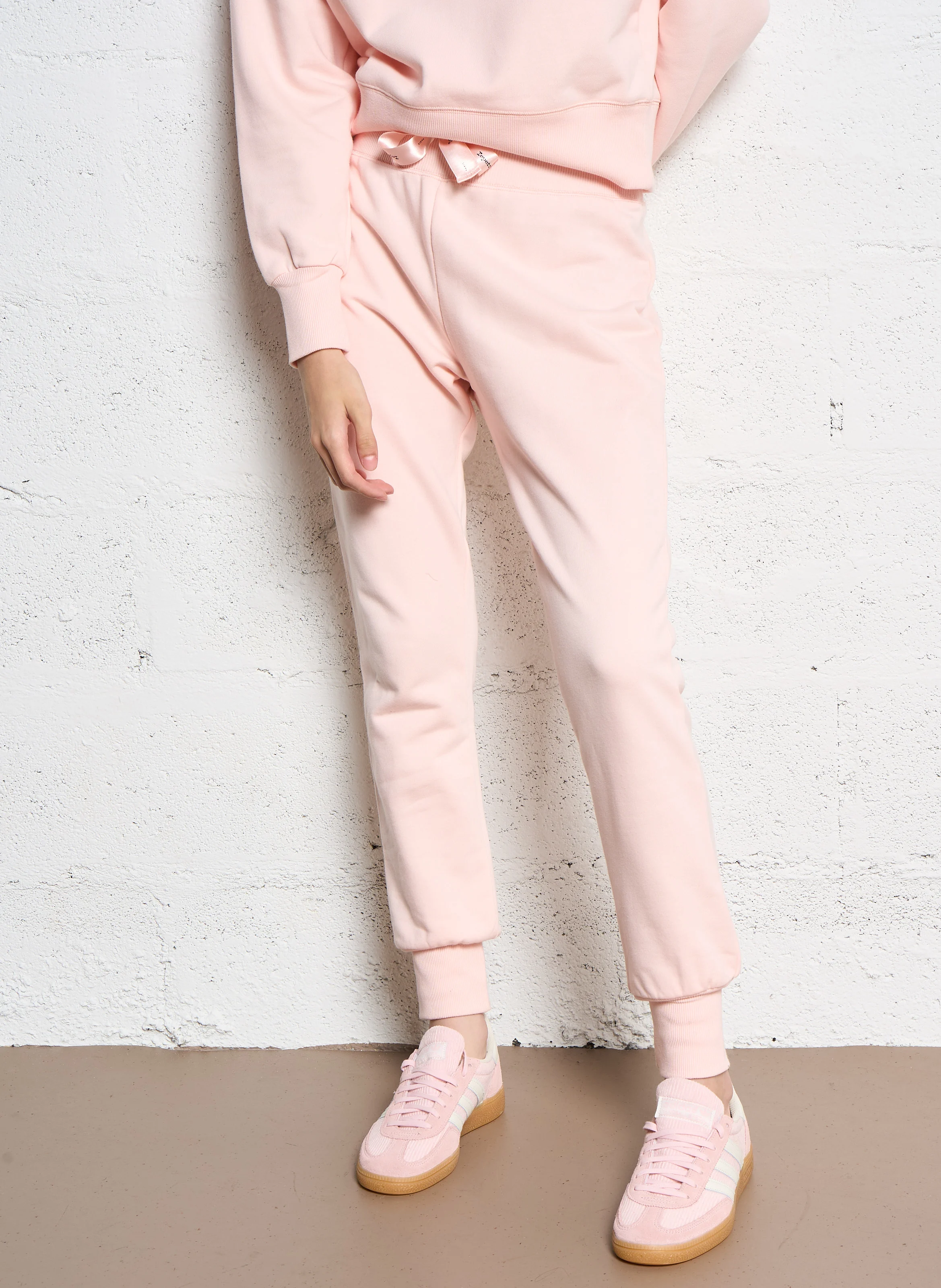 Jogging ajusté taille haute en molleton | Rose