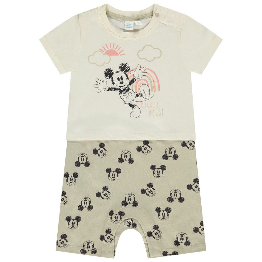 Combinaison courte effet 2 en 1 Mickey Disney pour bébé garçon - Ecru