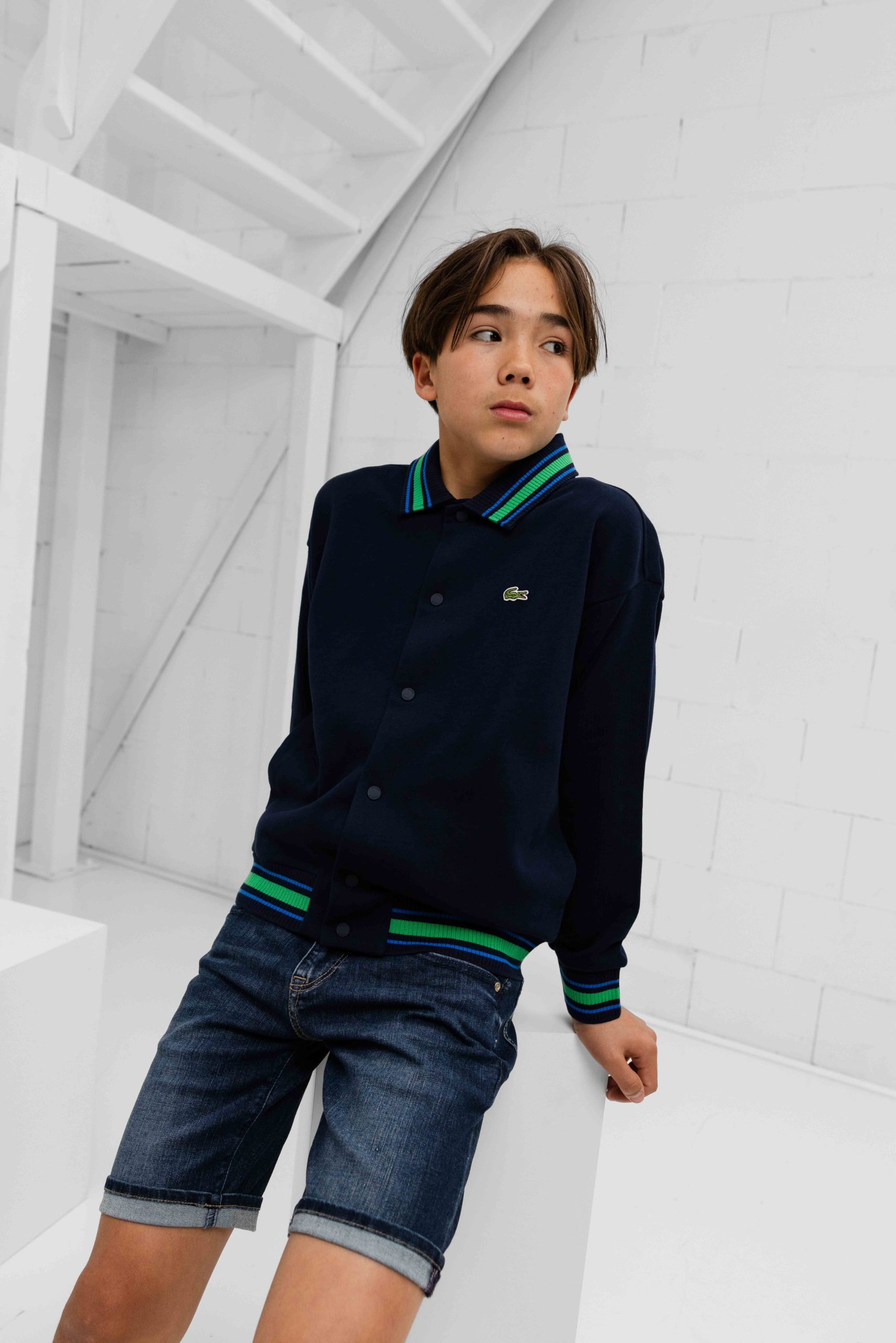 Lacoste Button-Down Fleece Jack Kids Donkerblauw