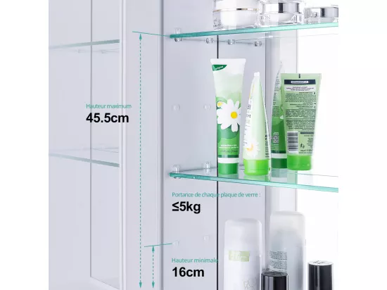 EMKE Armoires de toilette 50x65cm Blanche Armoire Salle de Bain en Miroir Double Face