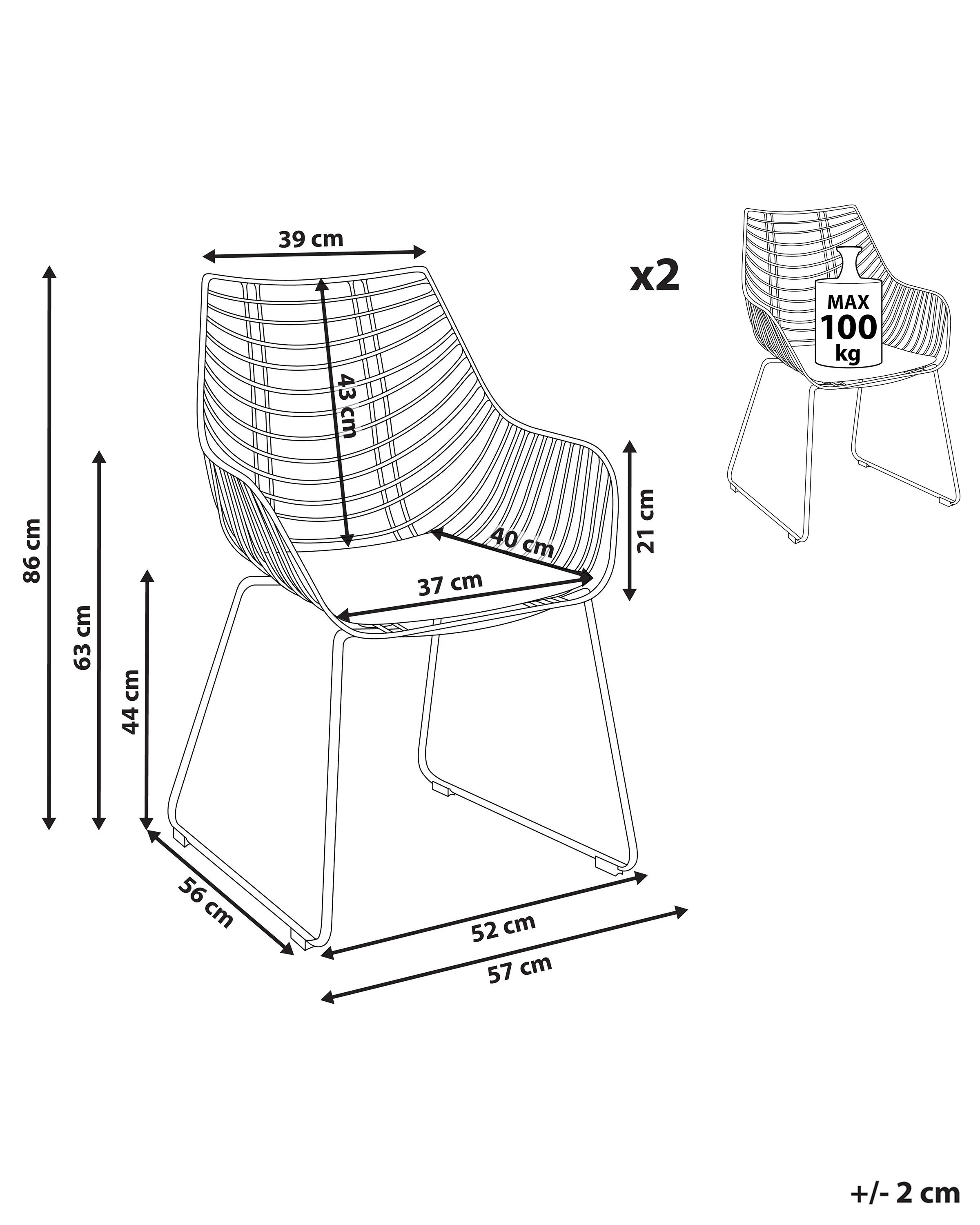 Set van 2 eetkamerstoelen ANNAPOLIS Metaal Zwart
