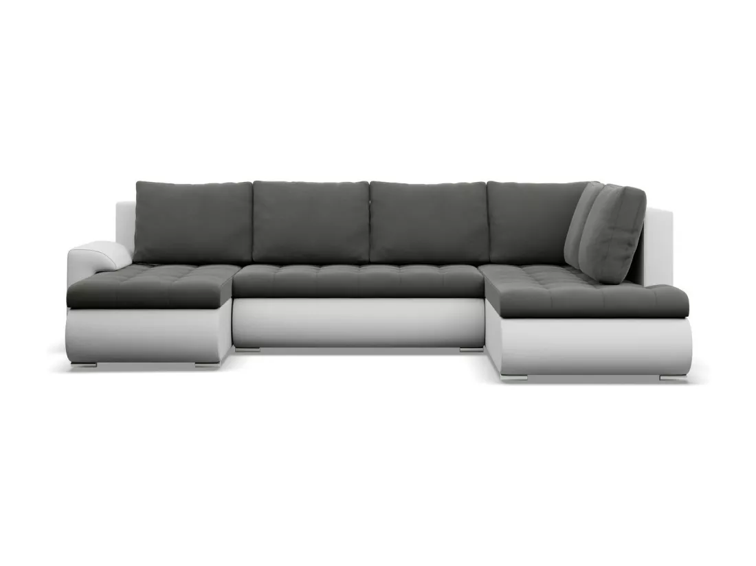 Canapé d'angle en U avec fonction sommeil, Ottoman, Gris foncé + Gris