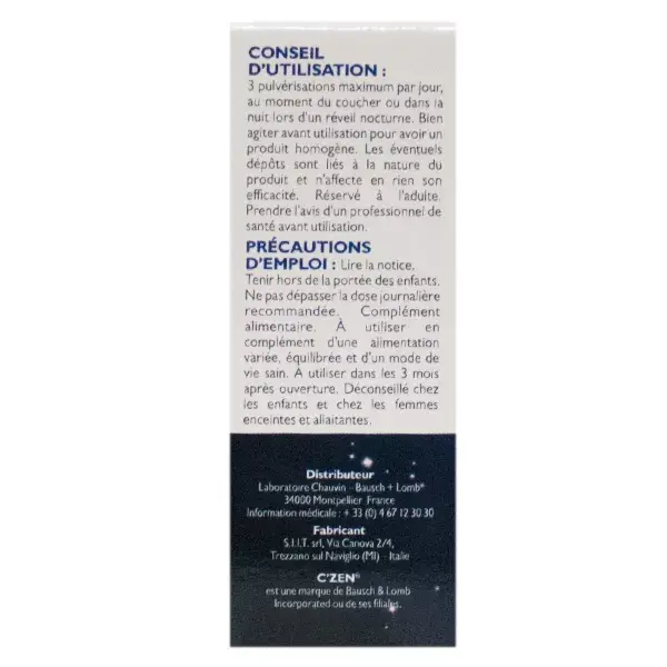 Spray Oral Bausch & Lomb C'zen Night com Melatonina 1,5 mg e Óleos Essenciais 20 ml