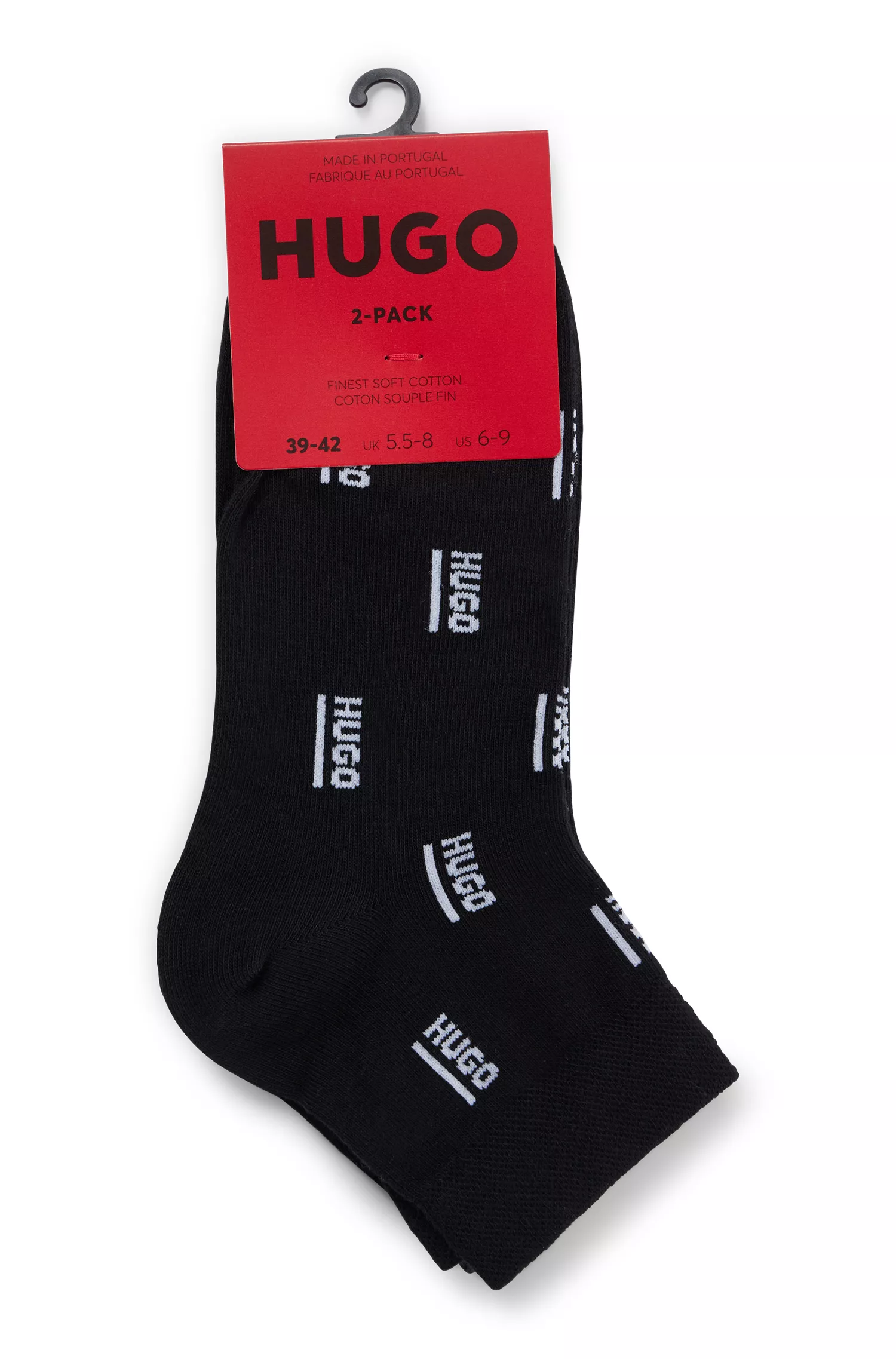 HUGO Vermelho - Pacote com dois pares de meias curtas com logotipo contrastante.