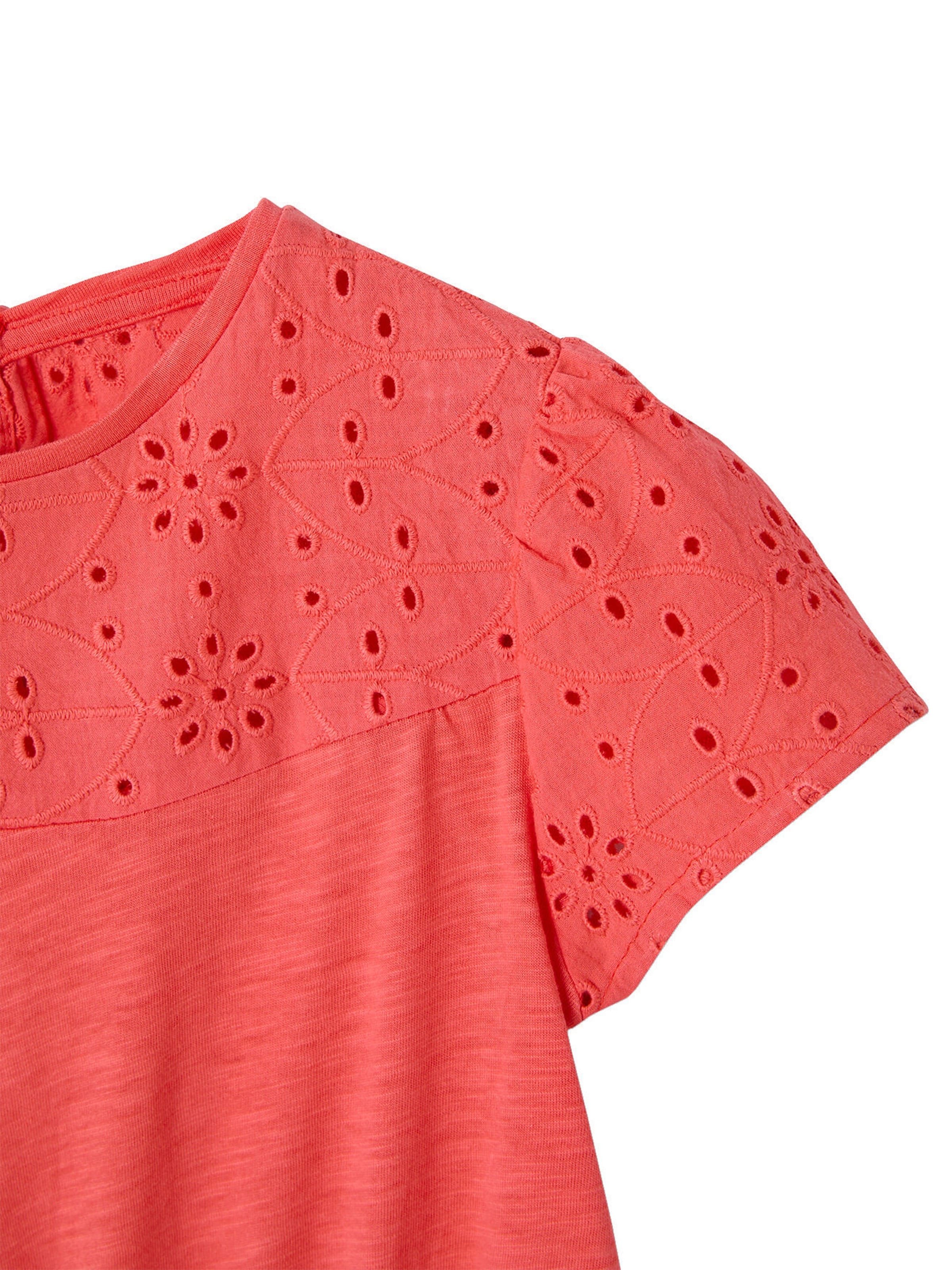 Vertbaudet Mädchen Kleid mit Lochstickerei koralle