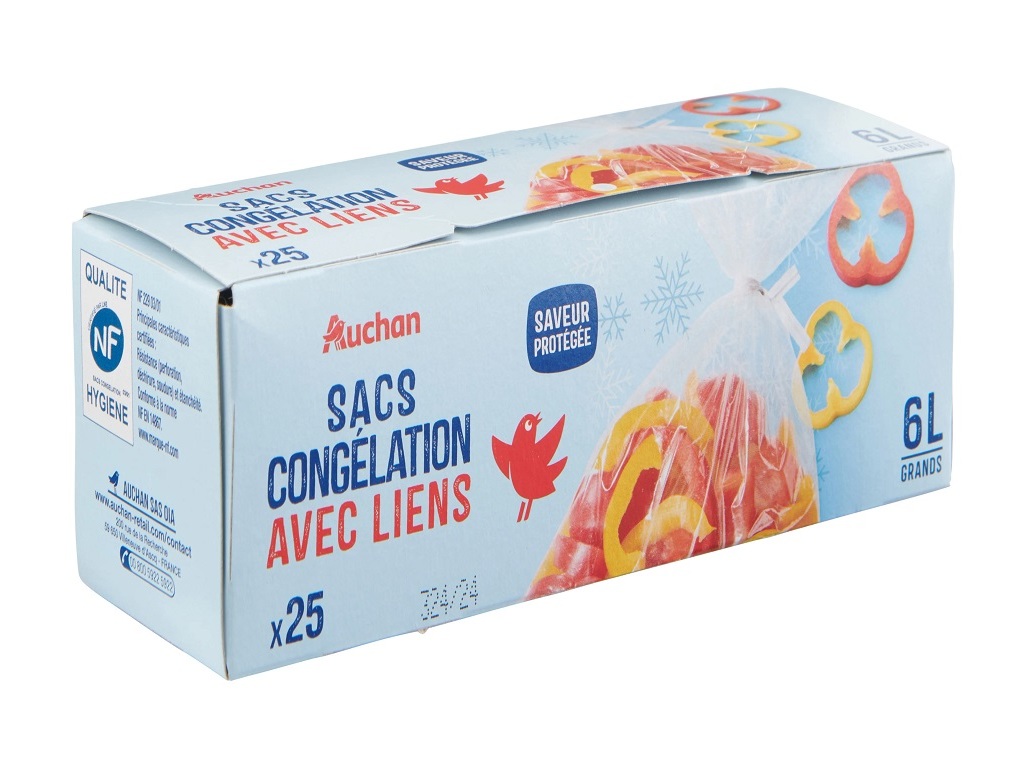 SACOS DE CONGELAÇÃO AUCHAN C/ATILHO GRANDES 6L 25UN