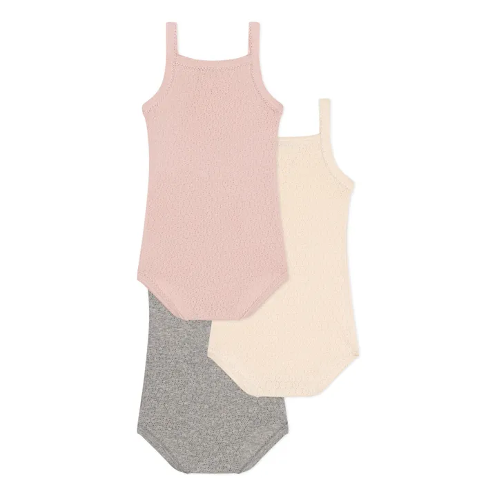 Petit Bateau Lot 3 Bodies Bretelles Ajourés | Rose