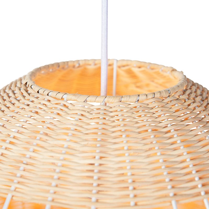 Landelijke hanglamp wit met rotan - Rattan
