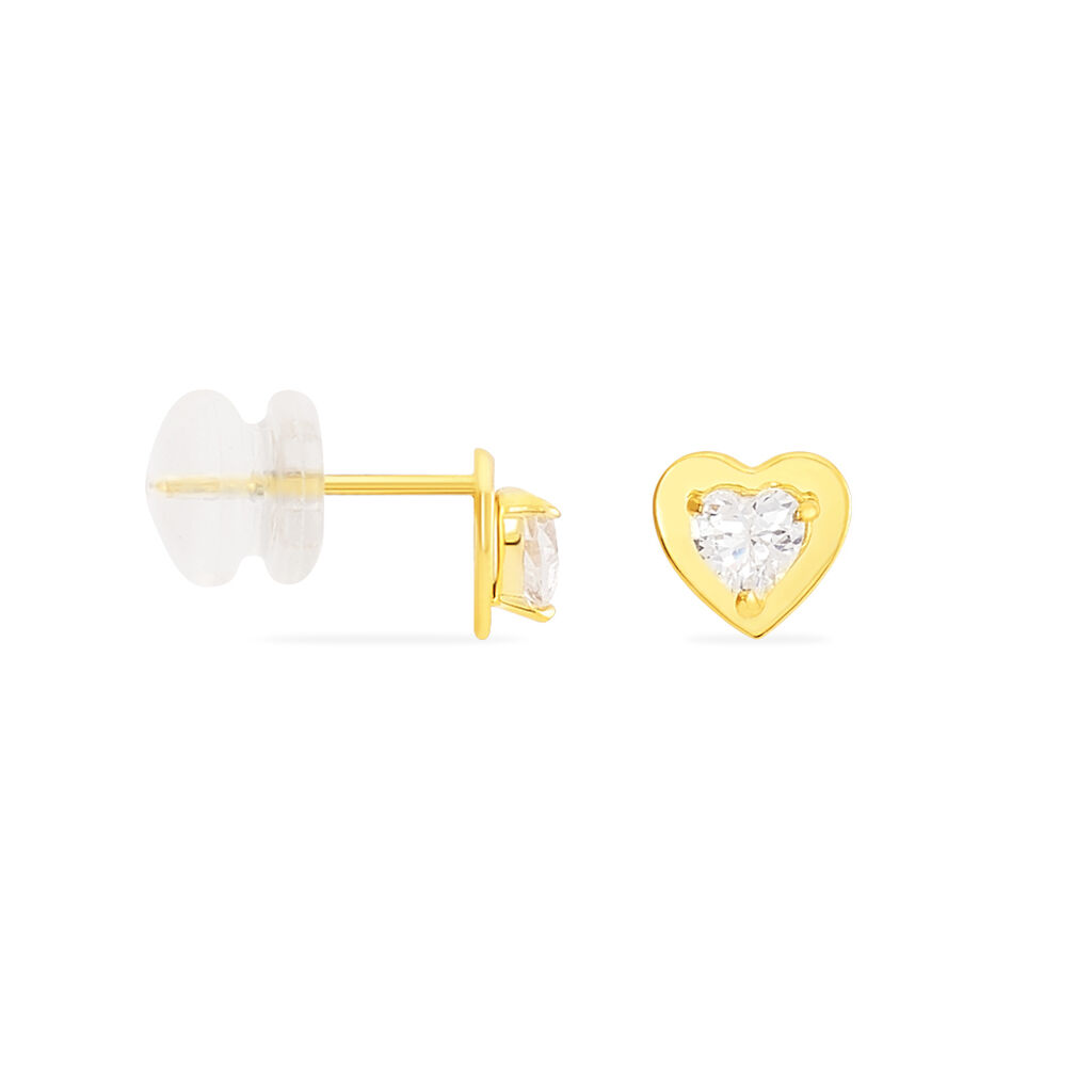 Boucles D'oreilles Puces Daria Coeur Plein Or Jaune Oxyde De Zirconium