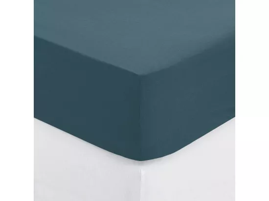Drap housse 2 Personnes en Coton Bleu Orage 140 x 190 cm
