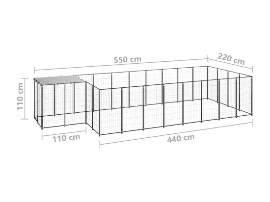 Chenil extérieur cage enclos noire 550 x 220 x 110 cm 02_0000486