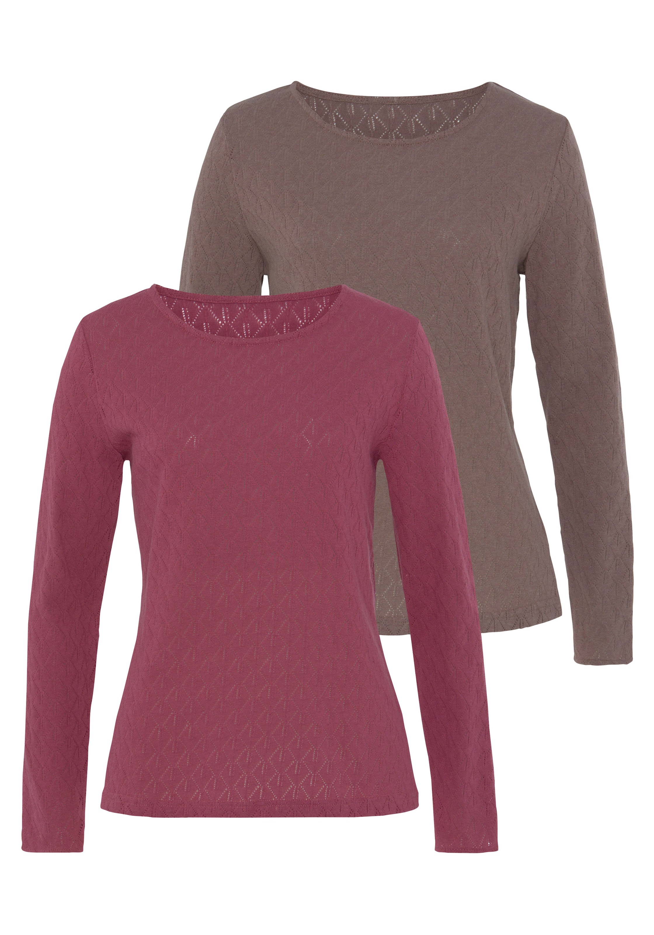 Vivance Langarmshirt »mit modischem Ajour-Muster« 2er-Pack,  aus weichem Baumwollstrick