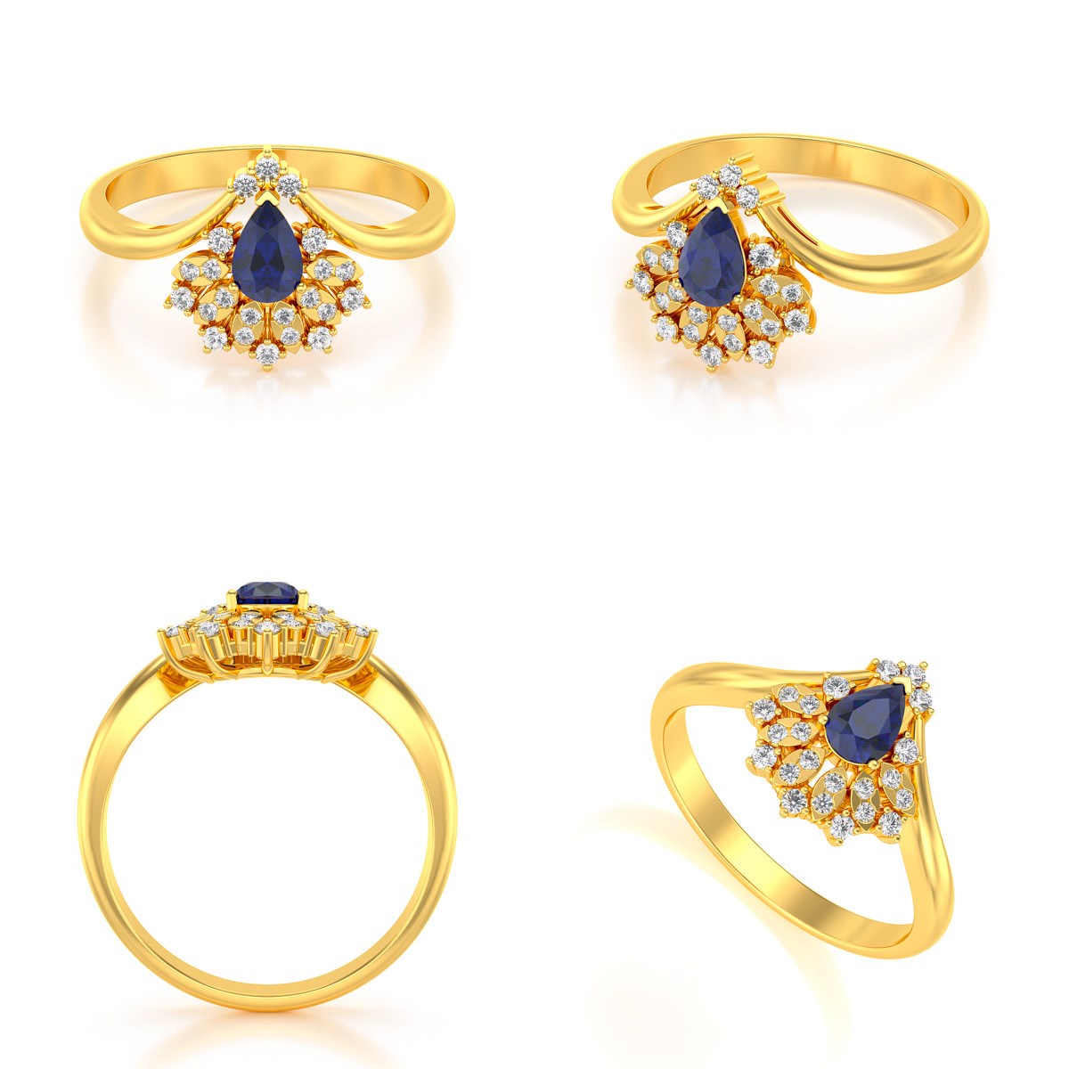Bague ADEN Or 585 Jaune Saphir et diamants 3.6grs