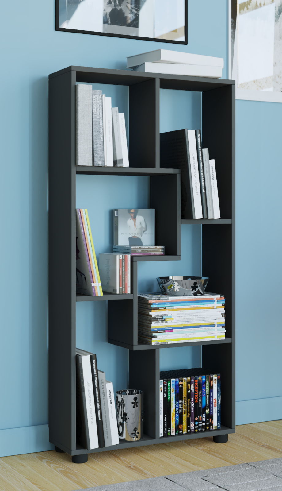 Standregal BLINA - schwarz - 6 offene Fächer - 60 cm