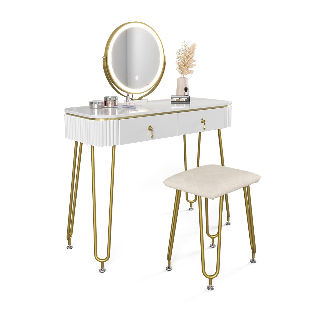 Vicco Schminktisch Frisiertisch Schminkkommode Grace Weiß Hochglanz LED-Spiegel Hocker 100x126 cm modern Schlafzimmer Kommode Schublade Ablage Aufbewahrung Kosmetiktisch Schminkkonsole Make-Up-Tisch