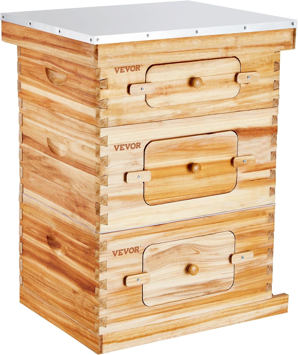 VEVOR Bienenstock, Zander Beute für 30 Rahmen, mit Bienenwachs beschichtetes Tannenholz, 2 Tiefe + 1 mittelgroßer Bienenkasten, Langstroth-Bienenstock-Set, transparente Acrylfenster mit Fundamenten
