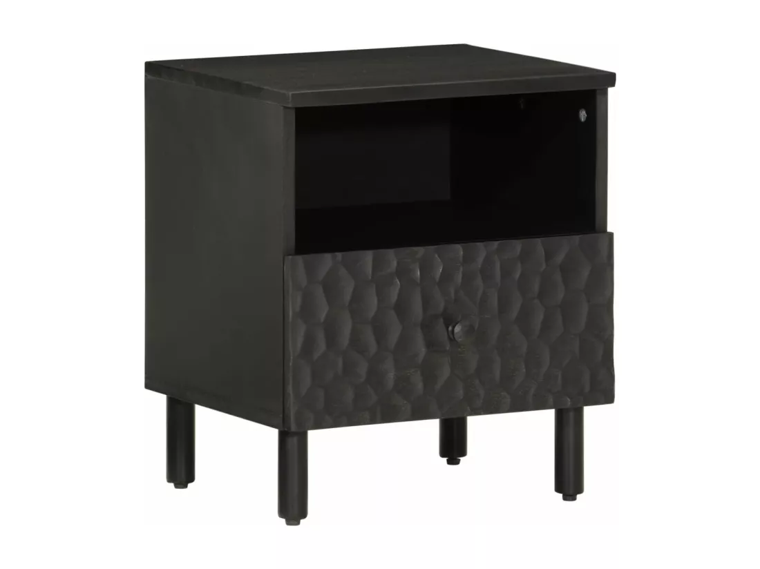 Prolenta Premium - Table de chevet noir 40x33x46 cm bois de manguier solide