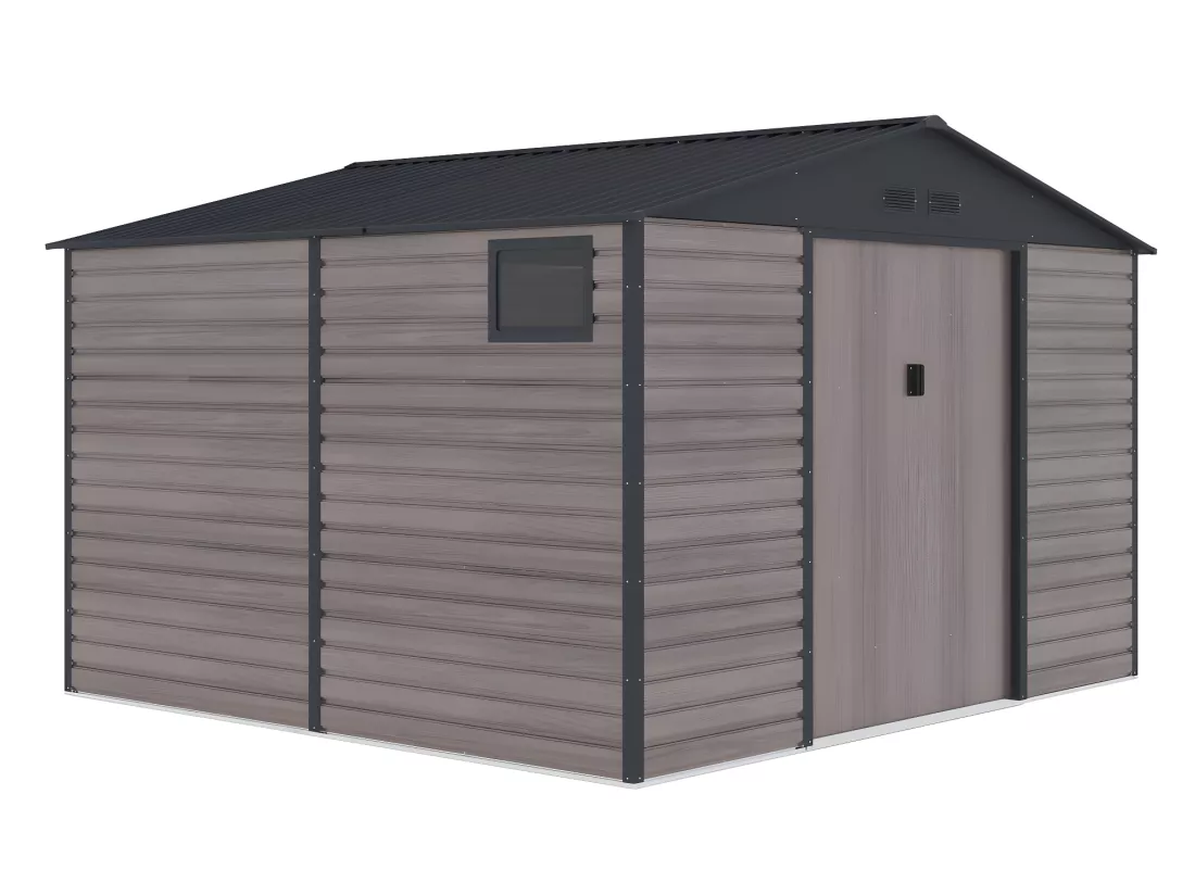Abri de jardin métal en acier galvanisé effet bois gris 10,98 m² - ADELMO