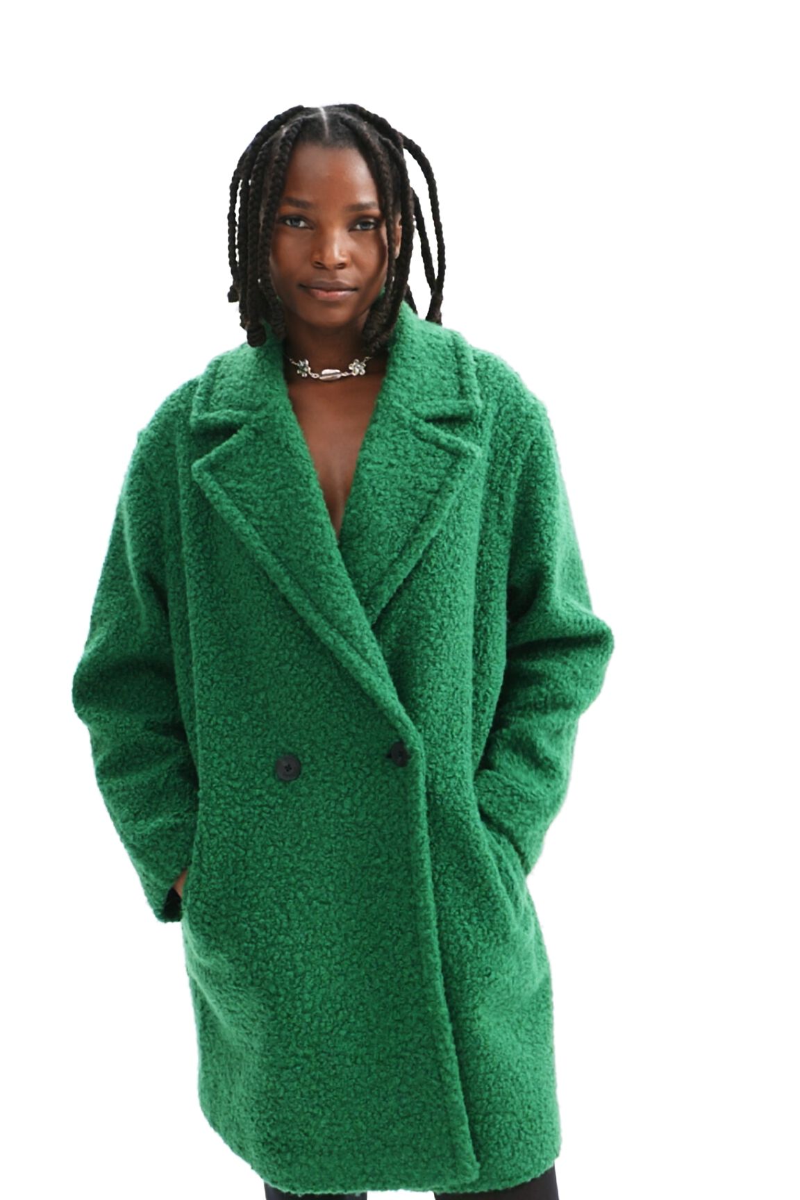 Manteau croisé bouclé