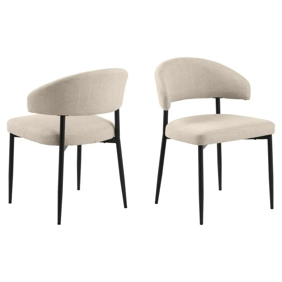 Eetkamerstoel Beige Stof/Metaal - Zithoogte 47,5cm - Catania - Set van 2