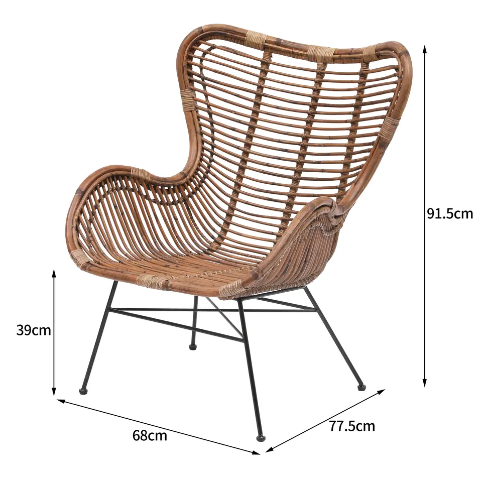 Metalen en natuurlijke rotan fauteuil