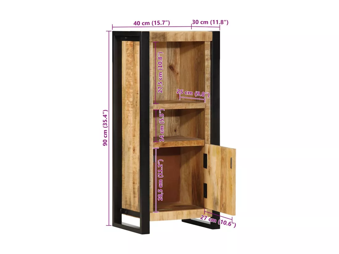 Armoire de salle de bain 40x30x90 cm bois manguier massif brut